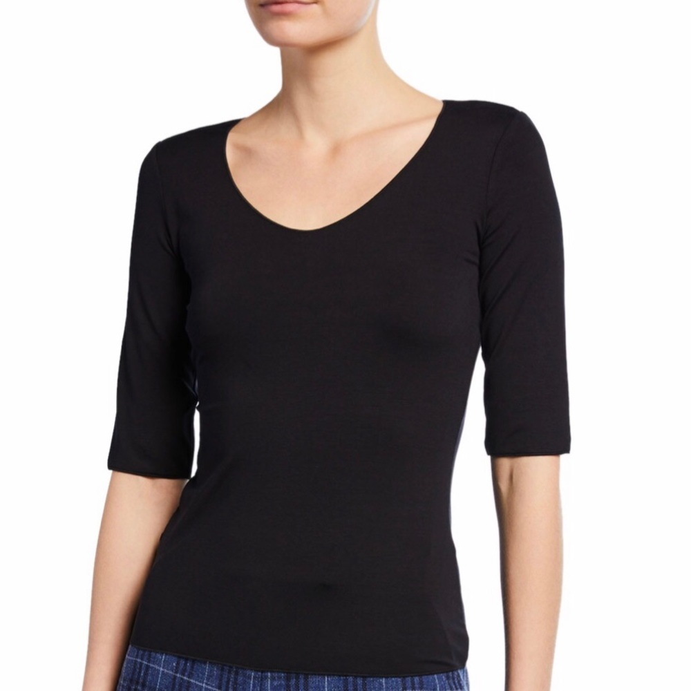 Emporio Armani Black Scoop Neck Elbow Sleeve Top